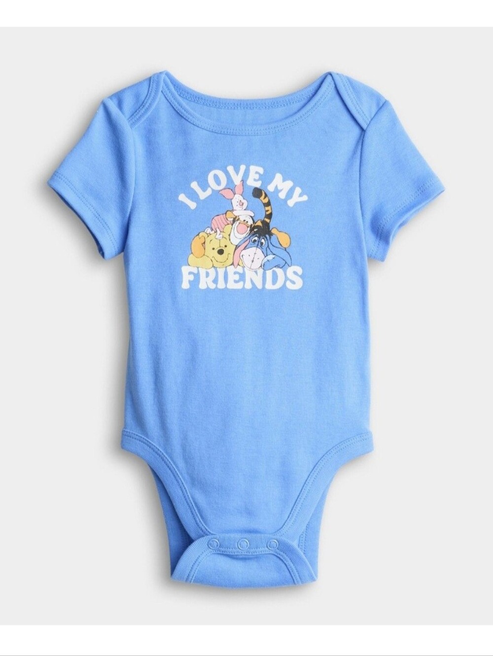 NWT Disney Winnie the Pooh I Love My Friends Baby Onesie Blue Multi Sizes 6M 18M